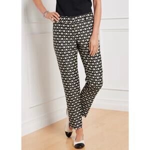 Talbots Womens 10 Black Hampshire Straight Jacquard Butterfly Ankle Pants NWT